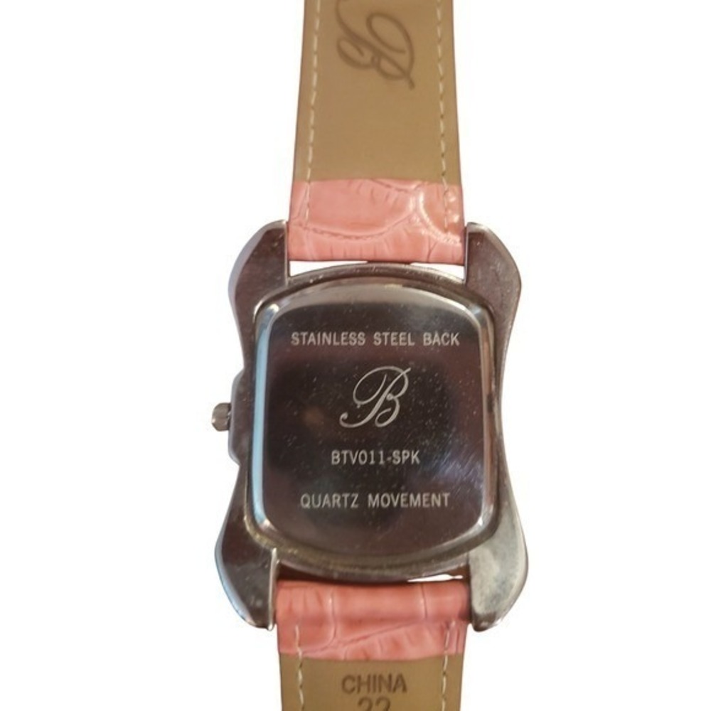 Brighton Rhinestone Bezel Pink Croco Embossed Genuine Leather Strap Watch Women - Picture 3 of 6